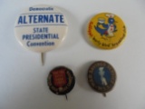 4 OLD PIN BACK BUTTONS-KELLOGG--DEMOCRATIC--WORLD WAR ONE SMALL BUTTONS--