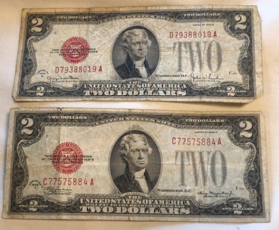 SERIES OF 1928-D & 1928-G $2.00 RED SEAL NOTES
