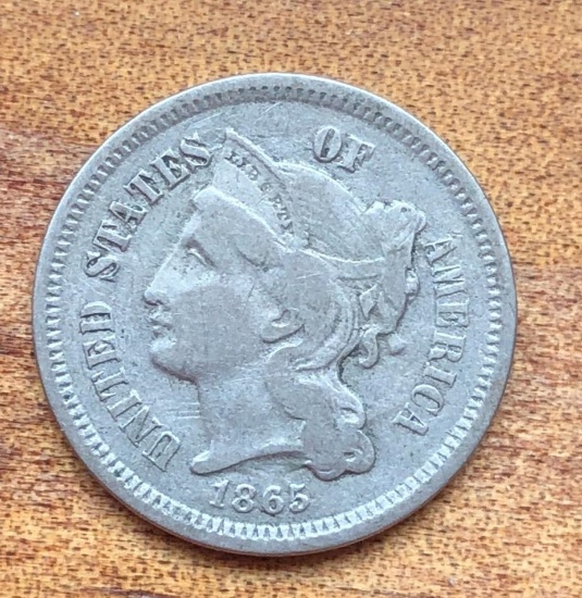 1865 UNITED STATES THREE CENT NICKEL