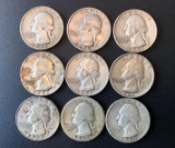 SET OF (9) WASHINGTON SILVER QUARTERS