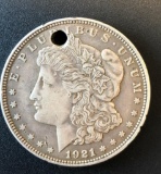 1921 MORGAN SILVER DOLLAR - HOLED