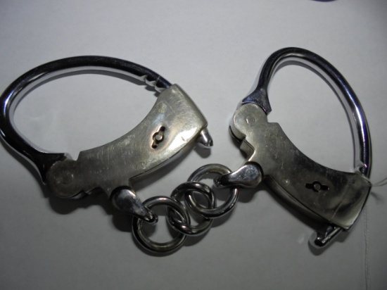 OLD SET OF REAL HAND CUFFS-NO KEY-MARK IS HARD TO READ