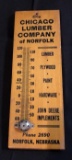 JOHN DEERE IMPLEMENTS ADVERTISING THERMOMETER - CHICAGO LUMBER CO. - NORFOLK, NEBRASKA