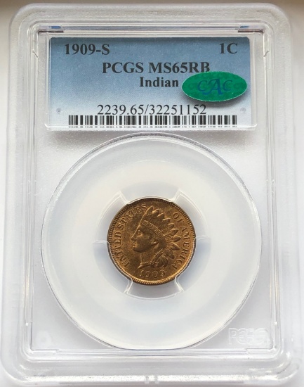 1909-S INDIAN HEAD CENT - PCGS MS65RB CAC