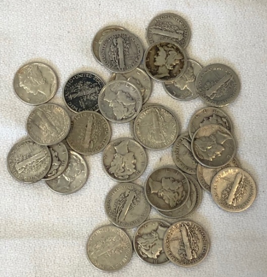 SILVER,MERCURY AND MUCH MORE! LOT OF 7 ESTATE COINS FROM WORLD WAR II