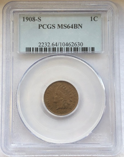 1908-S INDIAN HEAD CENT - PCGS MS64BN