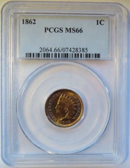 1862 INDIAN HEAD CENT - PCGS MS66