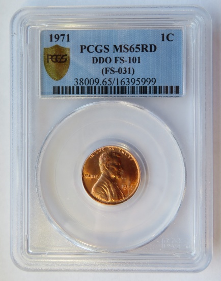 1971 DOUBLE DIE OBVERSE FS-101 LINCOLN MEMORIAL CENT - PCGS MS65RD