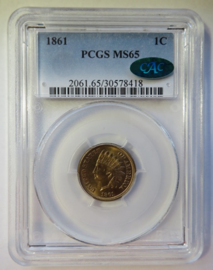 1861 INDIAN HEAD CENT - PCGS MS 65 CAC