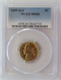 1955-D/S JEFFERSON NICKEL PCGS MS66