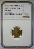 (1842-50) A. BECHTLER G$1 27G, 21C, PLAIN EDGE - NGC MS62+