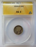 1916-D MERCURY DIME - ANACS AG 3