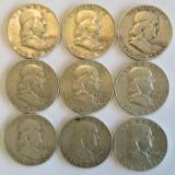 LOT OF (9) FRANKLIN SILVER HALF DOLLARS