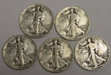 (5) WALKING LIBERTY HALF DOLLARS