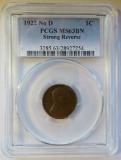 1922 NO D, STRONG REVERSE, LINCOLN WHEAT CENT - PCGS MS 63 BN