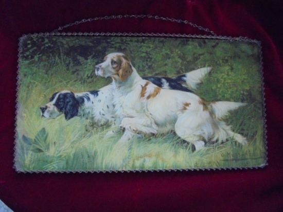 STUNNING ANTIQUE "HUNTING DOG CHAIN PICTURE"-BEAUTIFUL