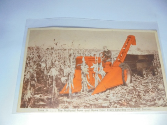 OLD "ALLIS CHALMERS" TRACTOR AND CORN PICKER ADVERTISING POST CARD