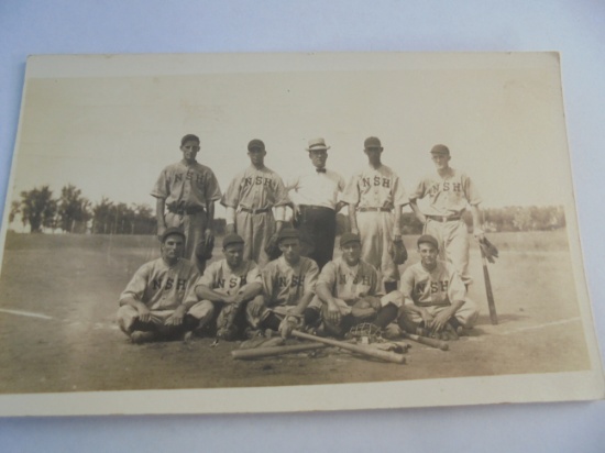 WONDERFUL REAL PHOTO POST CARD OF NORFOLK SENIOR HIGH BASEBALL TEAM-EARLY UNIFORMS