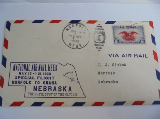 1938 "NATIONAL AIR MAIL WEEK" ENVELOP & AIR MAIL STAMP-SPECIAL FLIGHT NORFOLK TO OMAHA NEBRASKA
