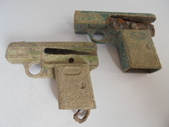 (2) OLD 45 CAL. PISTOL STYLE POCKET PENCIL SHARPENERS-FAIR ONLY