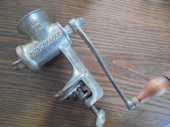 NICE OLD WINCHESTER "W-31" FOOD GRINDER WITH WOOD HANDLE