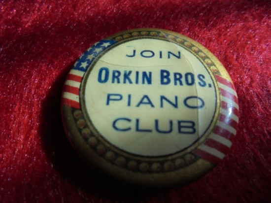 OLD "DRKIN BROS PIANO CLUB" PIN BACK BUTTON