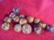 14 BROWN CROCK GLAZED MARBLES FROM 7/8 INCH AND SMALLER-SOME BULL EYES