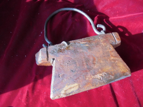 WONDERFUL PRIMITIVE 'BURL WOOD" BOX WITH FORGED IRON HANDLE