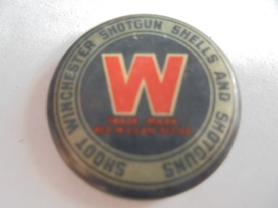 OLD ADVERTISING PIN BACK BUTTON "WINCHESTER SHELL'S & SHOTGUNS"-QUITE NICE