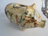 OLD STONEWARE PIGGY BANK WITH 