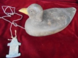 ANTIQUE WOOD DUCK DECOY WITH WEIGHT--ORIGINAL PAINT
