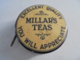 VINTAGE ADVERTISING POCKET TAPE MEASURE FEATURING 'MILLARD'S TEA & MAGNET COFFEE