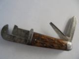 OLD CATTARAUGUS POCKET KNIFE WITH ADJ. WRENCH END-ROUGH CONDITION