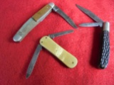 3 OLD POCKET KNIVES-TWO WITH DAMAGE-HANDLE DAMAGE ON THE REMINGTON