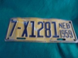 1959 NEBRASKA SMALL LICENSE PLATE- SOME BENDS