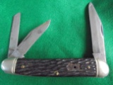 OLD 804 SCHRADE 3 BLADE POCKET KNIFE-FAIRLY NICE--MISSING LITTLE SHIELD ON HANDLE