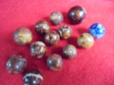 14 OLD CROCKERY MARBLES-ALL BROWN ONE BLUE