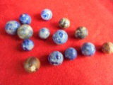 14 OLD CROCK GLAZED MARBLES-MOSTLY BLUE SOME OTHER MIXED COLORS-3/4 INCH & SMALLER