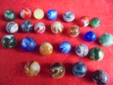 OLD GROUP OF 24 MIXED MARBLES-MANY DIFFERENT-SOME NICKS