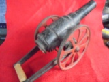 OLD TOY OR MODEL CAST IRON CANNON ON WHEELS--10 INCHES LONG