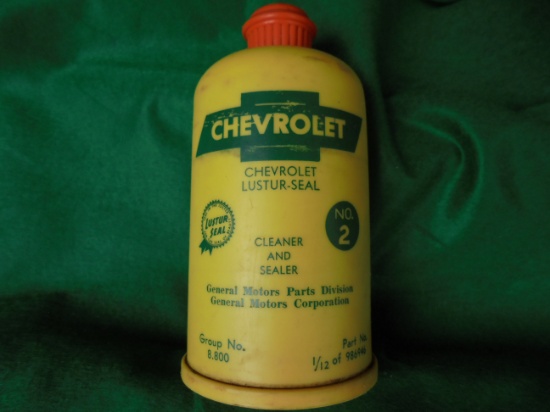 OLD PLASTIC YELLOW "CHEVROLET" BRAND LUSTER SEAL ADVERTISING CONTAINER