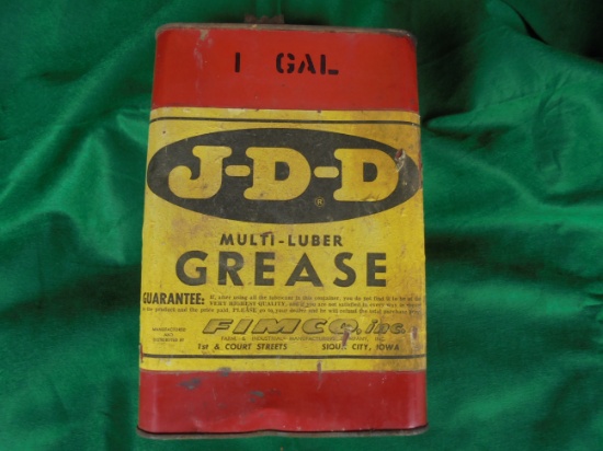 OLD & ODD "J-D-D MULTI-LUBER GREASE" RED CAN YELLOW LABEL FAIRLY NICE