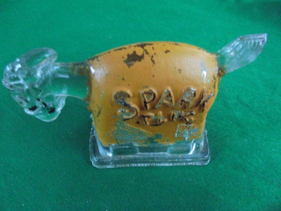 RARE 1923 "SPARK PLUG" GLASS CANDY CONTAINER- MUCH ORIGINAL PAINT