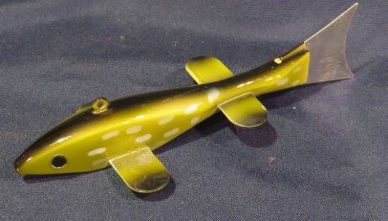 Green and Black Wooden Fish Decoy