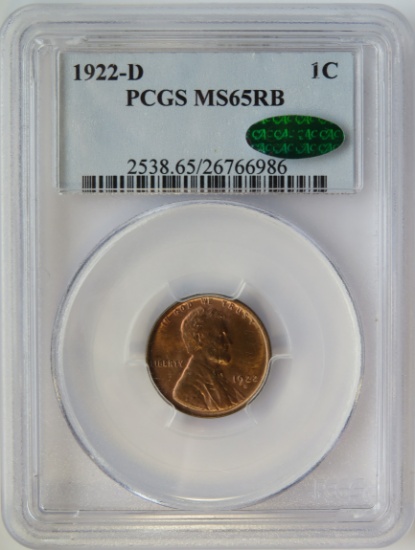 1922-D LINCOLN WHEAT CENT - PCGS MS65RB CAC APPROVED