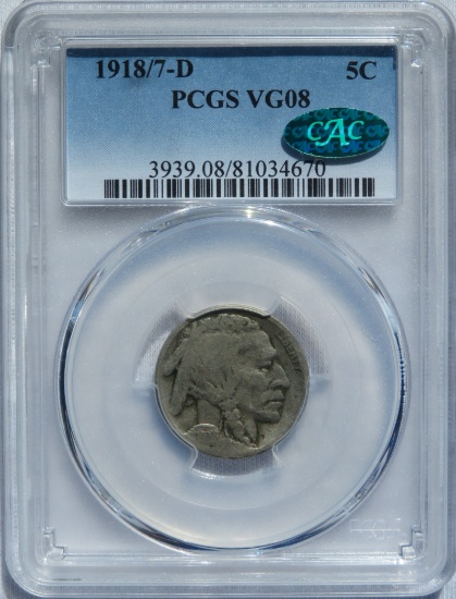 1918/7-D BUFFALO NICKEL - PCGS VG 8 - CAC APPROVED