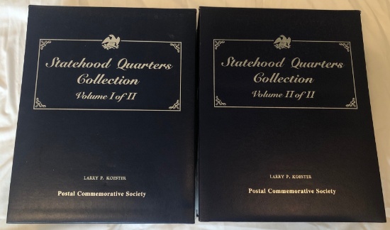 POSTAL COMMEMORATIVE SOCIETY STATEHOOD QUARTERS AND STAMPS COLLECTIONS -- VOLUMES 1 AND 2