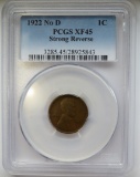 1922 NO D, STRONG REVERSE, LINCOLN WHEAT CENT - PCGS XF45