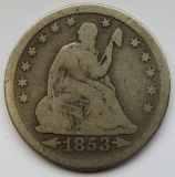 1853 SEATED LIBERTY QUARTER WITH ARROWS AND RAYS