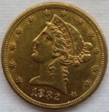 1882 $5 LIBERTY GOLD HALF EAGLE